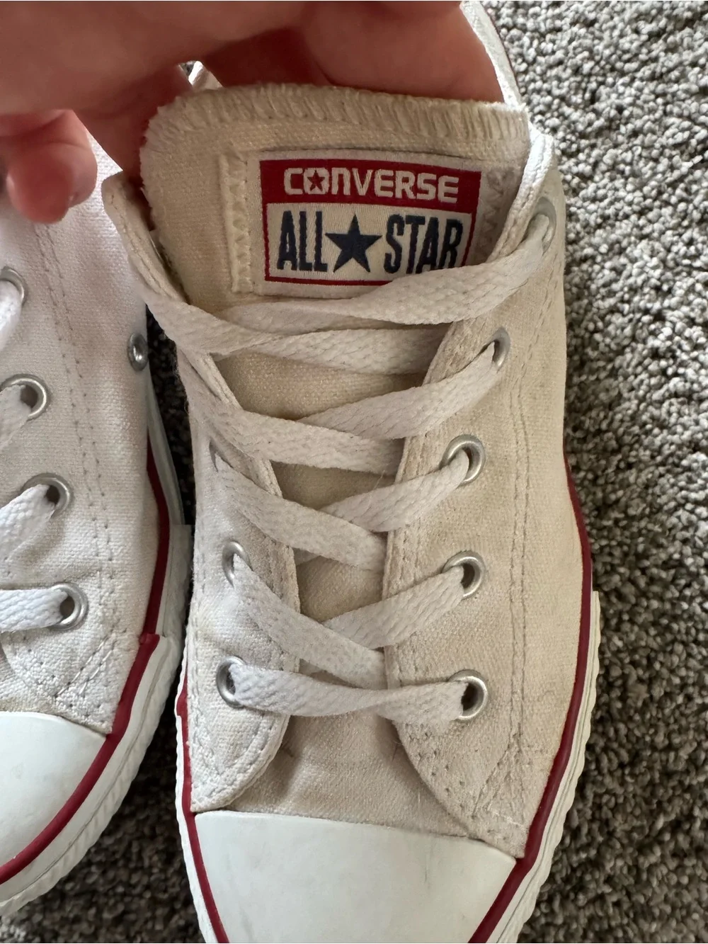 Converse Kids White Canvas Low Top Sneakers with Red Trim